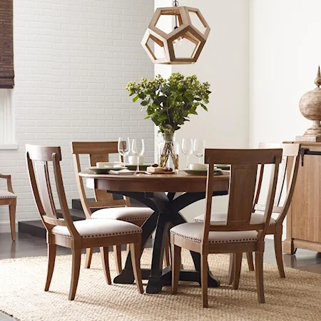Five Piece Dining Set with Round Table and One Table Extension Leaf